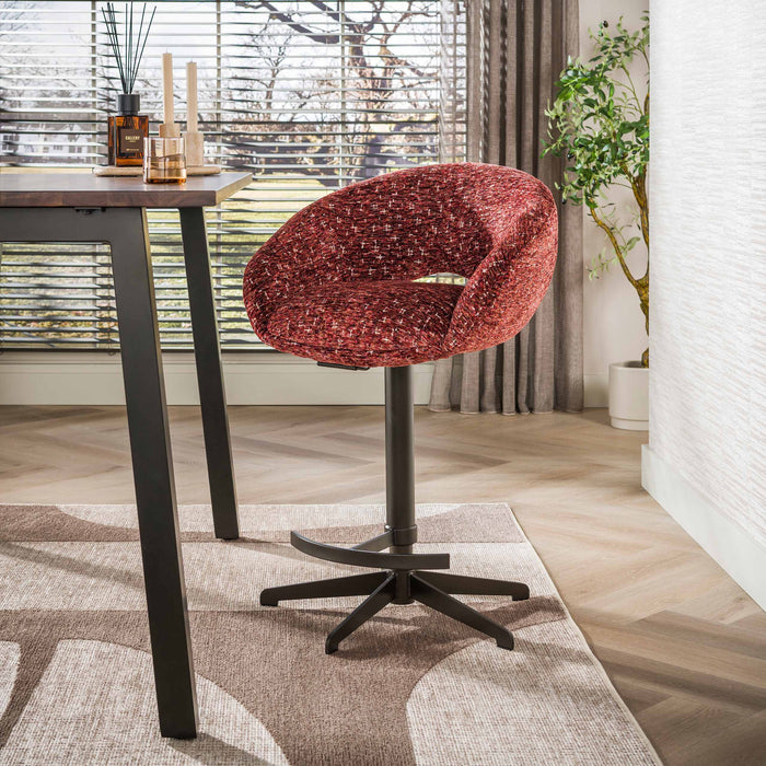 LifestyleFurn Verstelbare Barkruk Santia Delviro stof - Bordeaux (zithoogte 71-86cm)