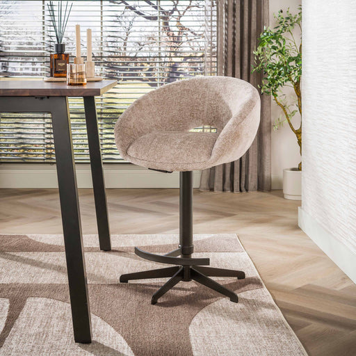 LifestyleFurn Verstelbare Barkruk Santia Hoven stof - Zand/Bruin (zithoogte 71-86cm)