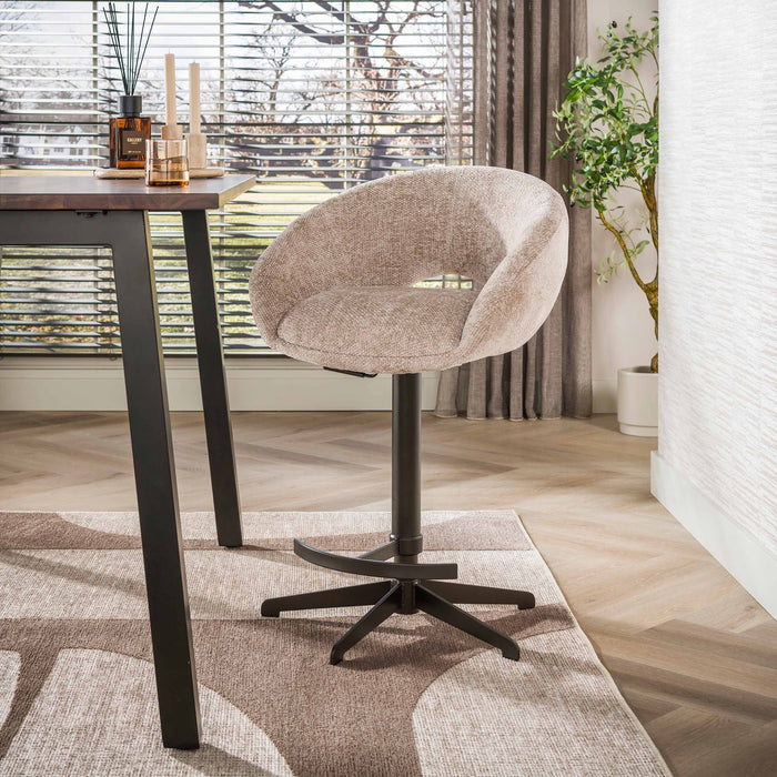 LifestyleFurn Verstelbare Barkruk Santia Hoven stof - Zand/Bruin (zithoogte 71-86cm)