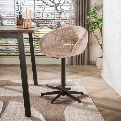 LifestyleFurn Verstelbare Barkruk Santia Monti stof - Zand/Bruin (zithoogte 71-86cm)