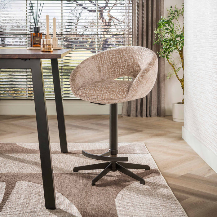 LifestyleFurn Verstelbare Barkruk Santia Monti stof - Zand/Bruin (zithoogte 71-86cm)