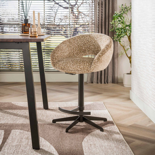 LifestyleFurn Verstelbare Barkruk Santia Delviro stof - Champagne/Bruin (zithoogte 71-86cm)