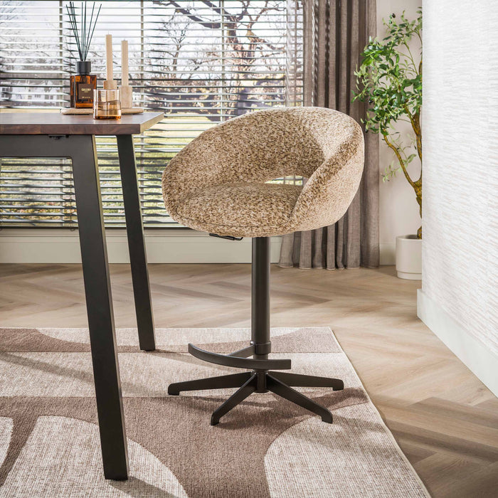 LifestyleFurn Verstelbare Barkruk Santia Delviro stof - Champagne/Bruin (zithoogte 71-86cm)
