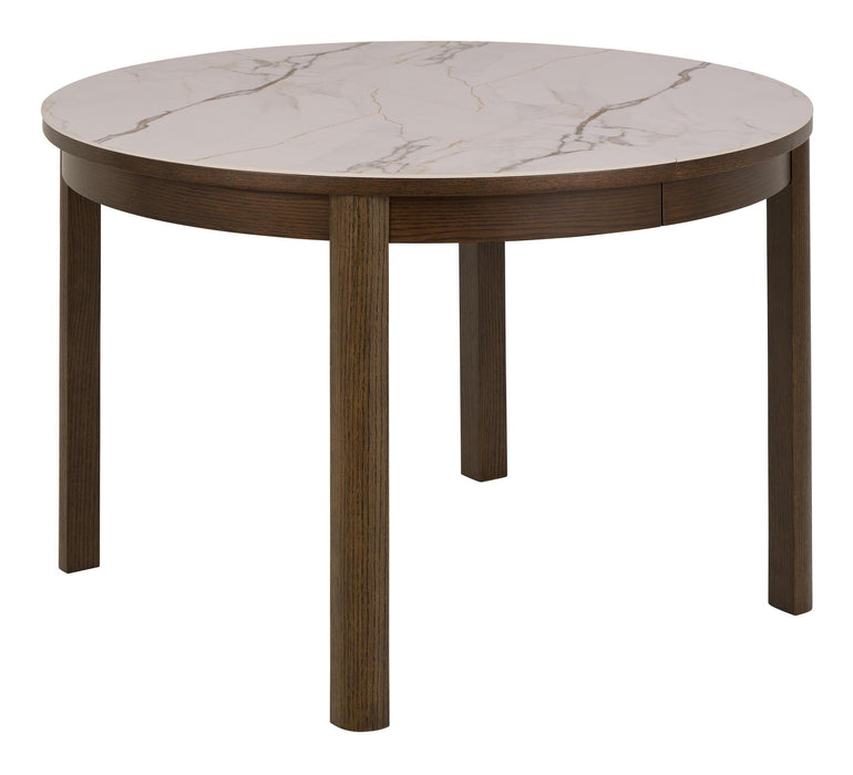 Bendt Ronde Uitschuifbare Eettafel Jawana Marmerlook en eikenfineer, 120cm - Beige - ThatLyfeStyle