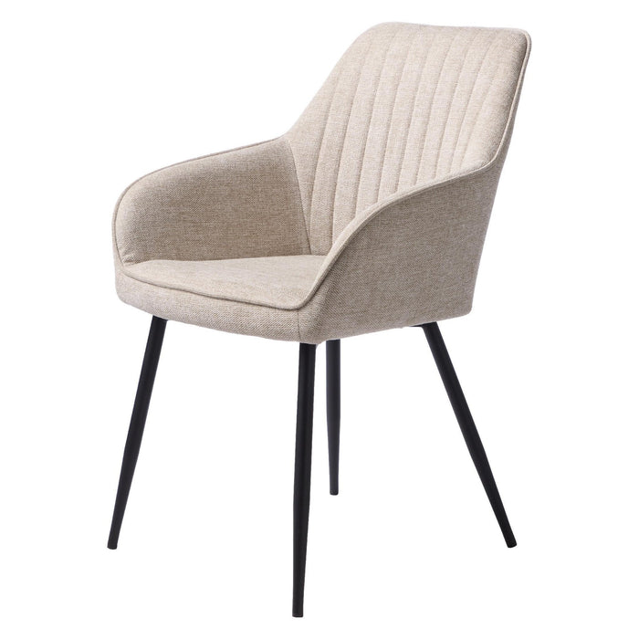 Set van 2 - Nest of Nora Eetkamerstoelen Zane met armleuning - Stof met zwarte metalen poten - Zand