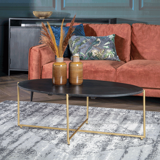 Set van 2 vierkante salontafels met MDF-blad in marmerlook, zwart frame Set van 2 vierkante salontafels met MDF-blad in marmerlook, zwart frame