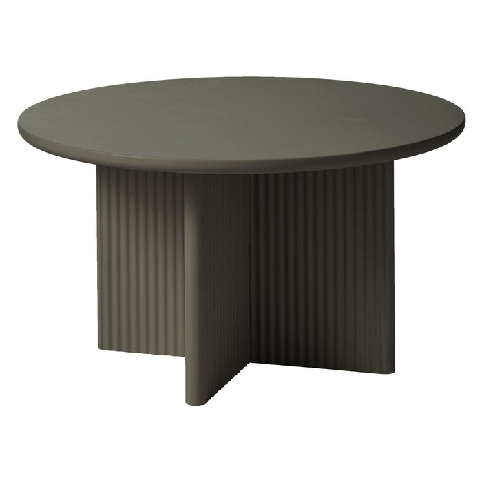 Nest of Nora Ronde salontafel Lona - 80 cm - Houten kruispoot met ribstructuur - Olijfgroen