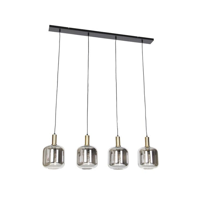 Design hanglamp zwart goud smoke glas 4-lichts - Zuzanna