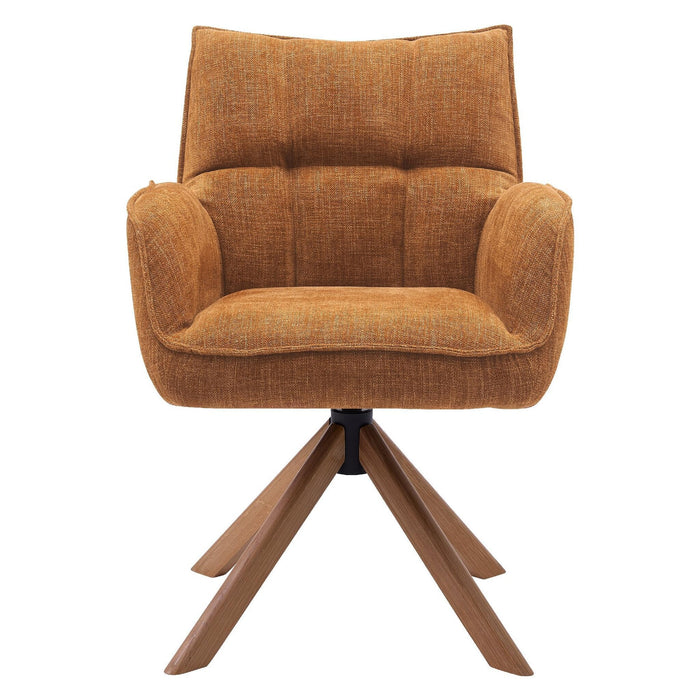 Set van 2 - Nest of Nora Eetkamerstoelen Nena met armleuning - Draaibaar - Chenille en eiken poten - Roest