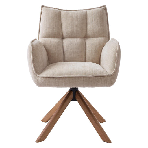 Set van 2 - Nest of Nora Draaibare eetkamerstoelen met armleuningen Nena - Chenille - Eikenhouten poten - Linnen