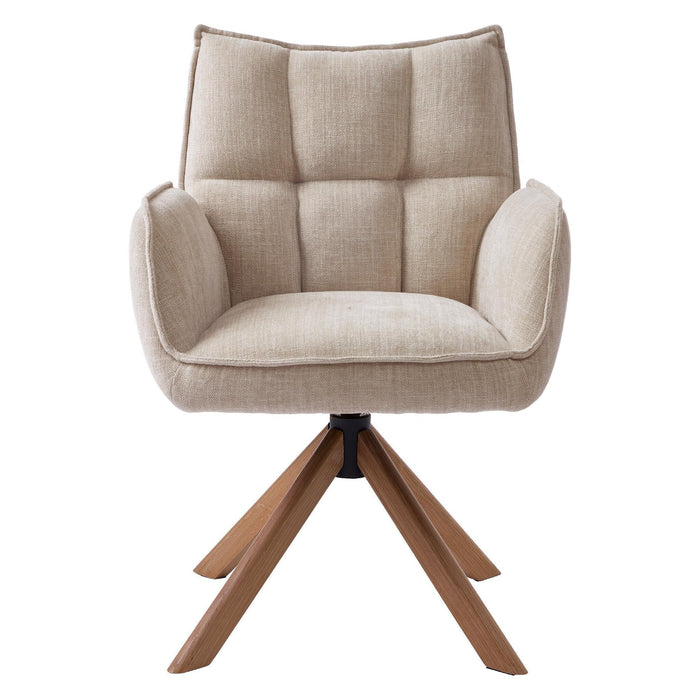 Set van 2 - Nest of Nora Draaibare eetkamerstoelen met armleuningen Nena - Chenille - Eikenhouten poten - Linnen