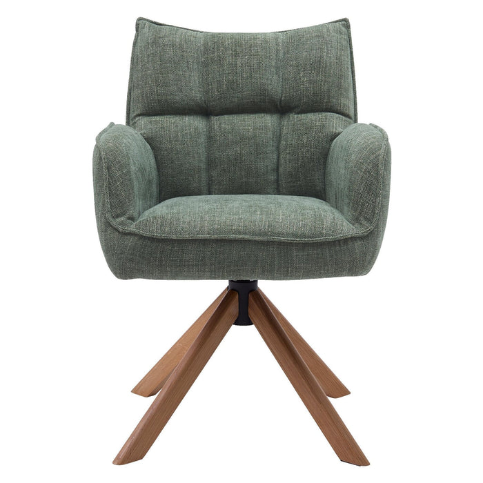 Set van 2 - Nest of Nora Eetkamerstoelen Nena met armleuningen draaibaar - Chenille - Bosgroen