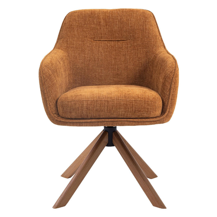 Set van 2 - Nest of Nora Eetkamerstoelen Mavi - Draaibaar en met armleuning - Chenille met eikenhouten poten - Roest