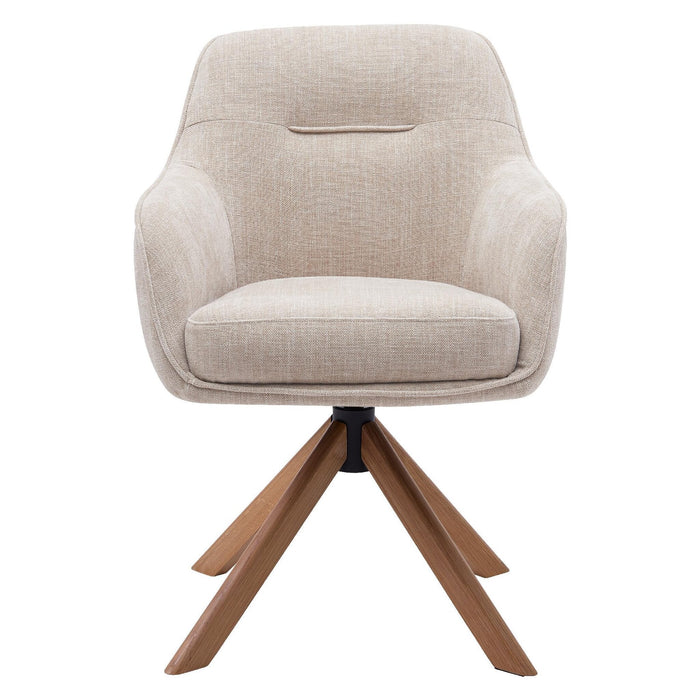 Set van 2 - Nest of Nora Eetkamerstoelen Mavi - Draaibaar en met armleuning - Chenille met eikenhouten poten - Linnen