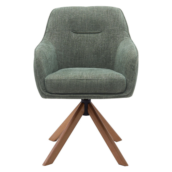 Set van 2 Nest of Nora Eetkamerstoelen Mavi - Draaibaar en met armleuning - Chenille met eikenhouten poten - Bosgroen