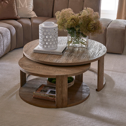 Rivièra Maison Salontafel Astoria Eikenhout, Set van 2 stuks - Bruin - Rond - ThatLyfeStyle