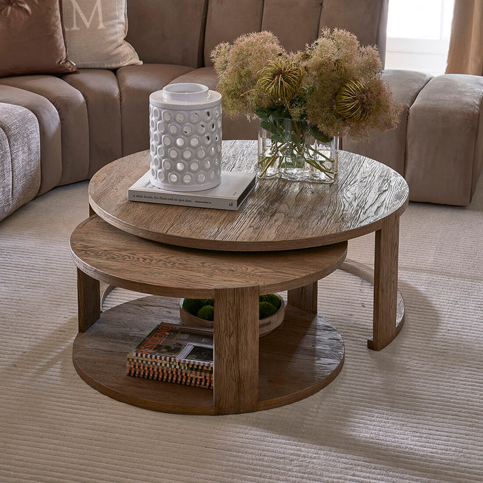 Rivièra Maison Salontafel Astoria Eikenhout, Set van 2 stuks - Bruin - Rond - ThatLyfeStyle