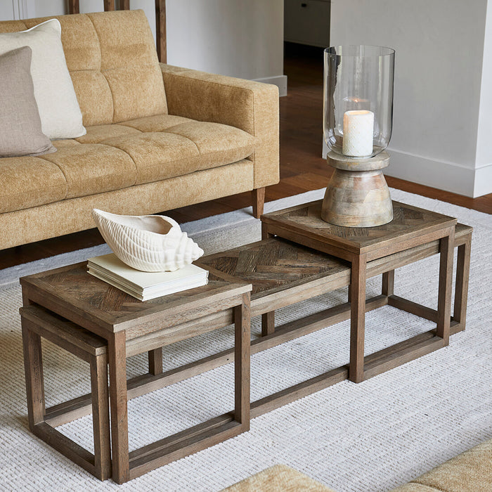 Rivièra Maison Salontafel Harbour Island Eikenhout, Set van 3 stuks - Bruin - Vierkant - ThatLyfeStyle