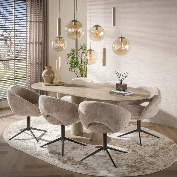 LifestyleFurn Ovale Eettafel Atif Keramiek in travertinlook, 215 x 105cm - Beige - Ovaal