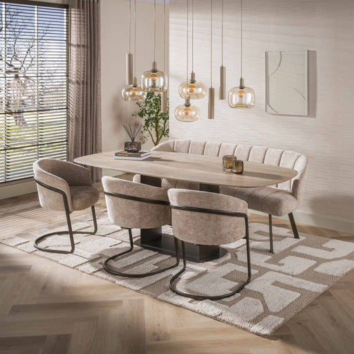 LifestyleFurn Deens Ovale Eettafel Marisa Keramiek in Travertinlook, 215 x 105cm - Zand - Ovaal