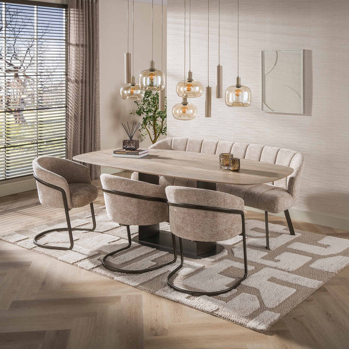 LifestyleFurn Deens Ovale Eettafel Marisa Keramiek in Travertinlook, 215 x 105cm - Zand - Ovaal