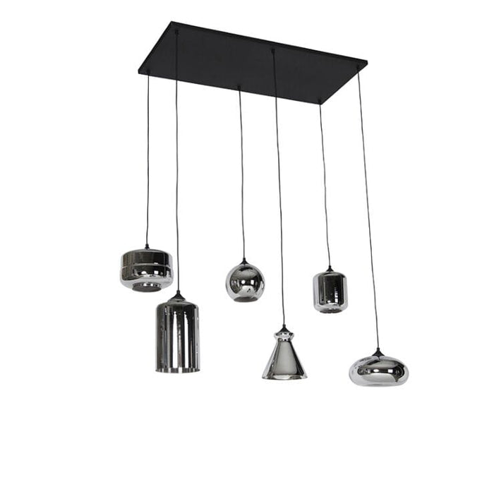 Art deco hanglamp zwart smoke glas 6-lichts - Wallace