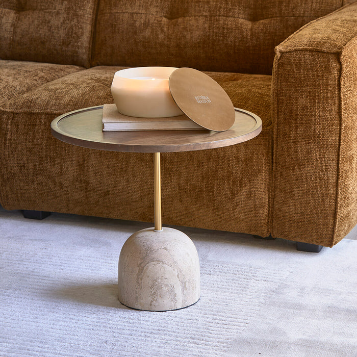 Rivièra Maison Salontafel Malibu Travertin en mangohout, 55cm - Bruin - Rond - ThatLyfeStyle
