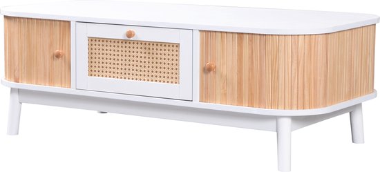 Salontafel ovaal met lade Sweiko rotan wit - ThatLyfeStyle