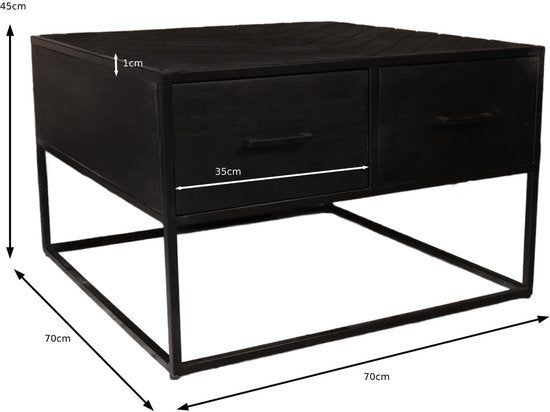 Salontafel vierkant industrieel mangohout 70cm zwart visgraat - ThatLyfeStyle