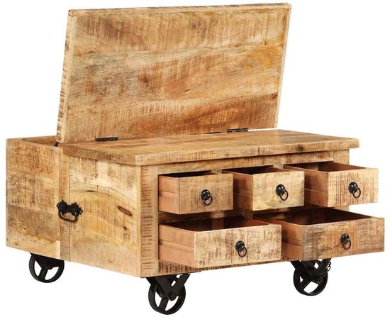 vidaXL - Salontafel mangohout met lade - 70x70x40 cm - ThatLyfeStyle