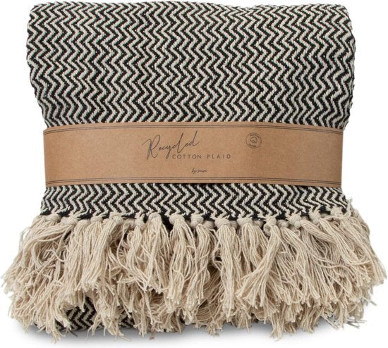 SENZA Plaid - Visgraat - Katoen - 180 x 130 cm - Zwart - ThatLyfeStyle