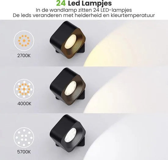 LED Wandlamp Oplaadbaar - Wandlamp Binnen - Draadloos - Dimbaar - 360º