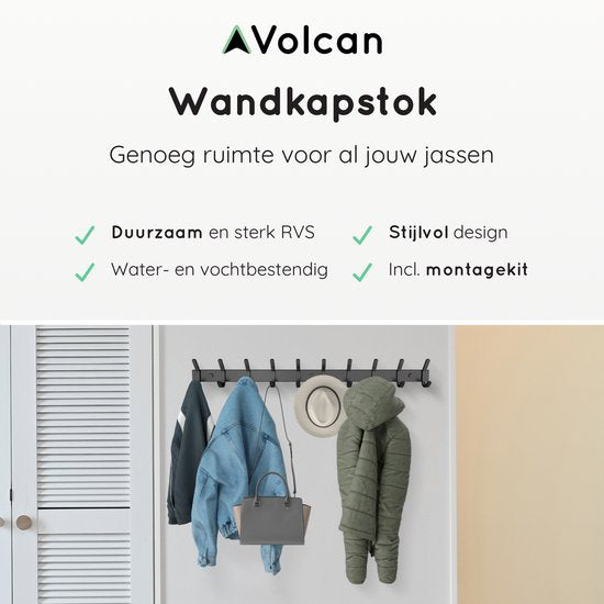 Volcan Wandkapstok - 20 Haken - Industrieel - Zwart RVS - ThatLyfeStyle