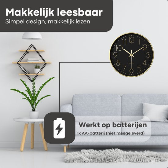 Tyme Wandklok - 30cm - Stil - Quartz - Zwart Goud - ThatLyfeStyle