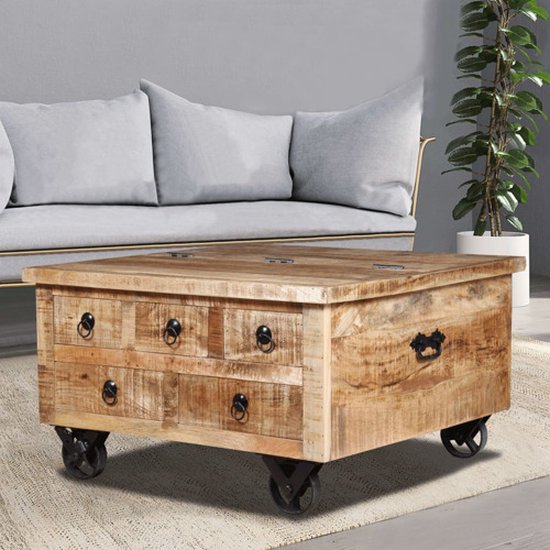 vidaXL - Salontafel mangohout met lade - 70x70x40 cm - ThatLyfeStyle
