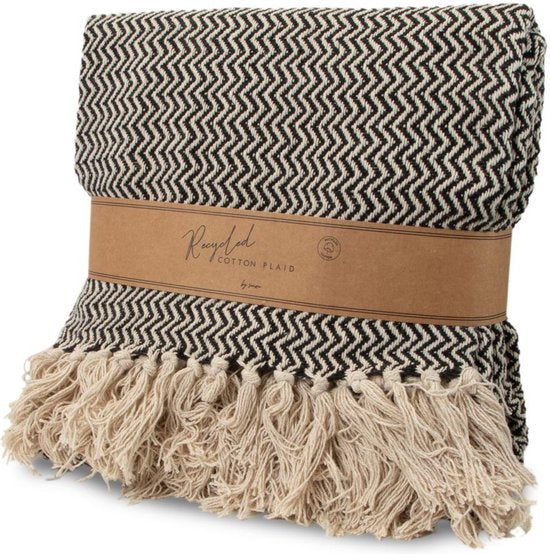 SENZA Plaid - Visgraat - Katoen - 180 x 130 cm - Zwart - ThatLyfeStyle