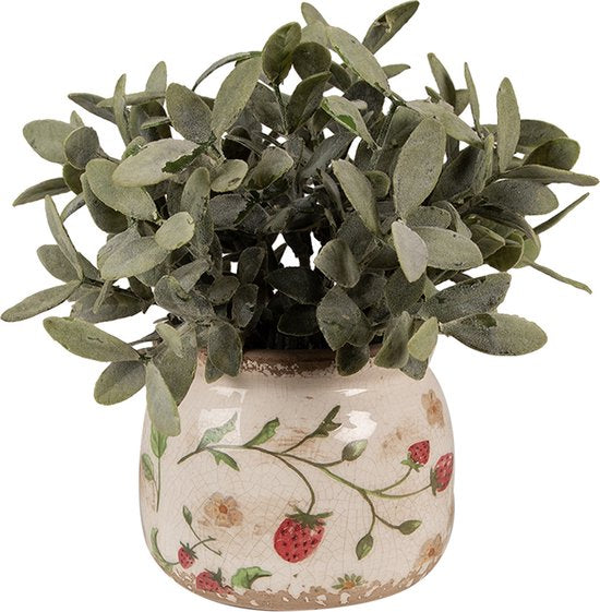 Clayre & Eef Bloempot Ø 12x10 cm Beige Rood Keramiek - ThatLyfeStyle