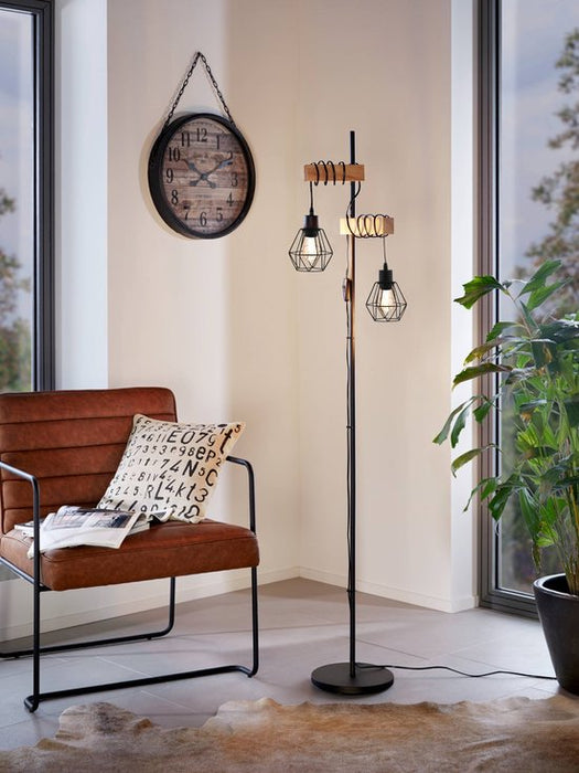 EGLO Townshend Vloerlamp - E27 - 166,5 cm - Zwart/Bruin - ThatLyfeStyle