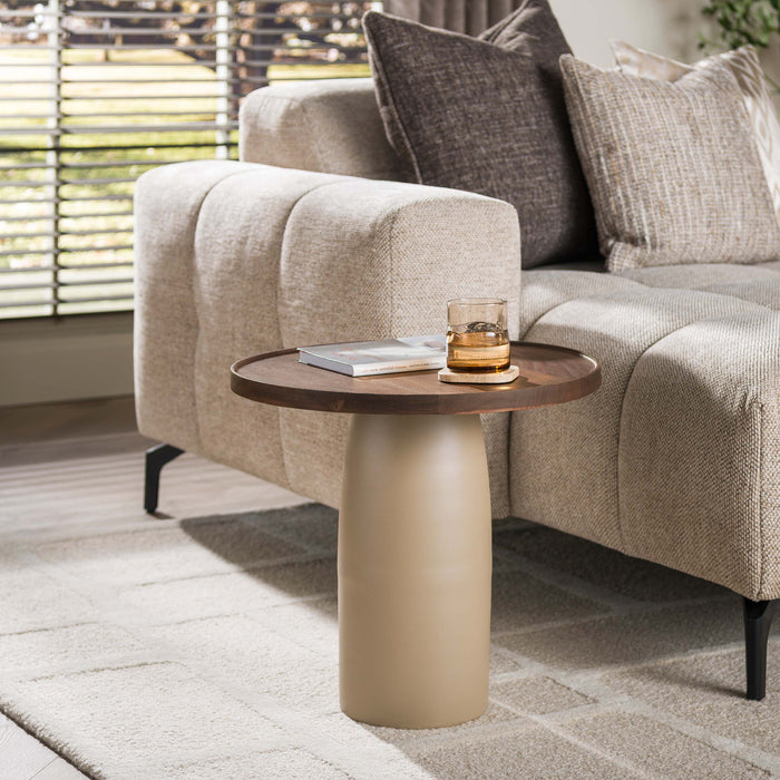 LifestyleFurn Ronde Bijzettafel Abagail Acaciahout en beige metaal, 50cm - Bruin