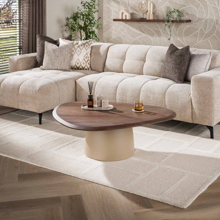 LifestyleFurn Driehoekige Salontafel Abagail Acaciahout en beige metaal, 115 x 90cm - Bruin