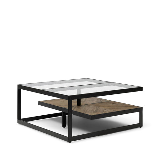 Rivièra Maison Salontafel Graydon Glas en Eikenhout, 90 x 90cm - Bruin - Vierkant - ThatLyfeStyle