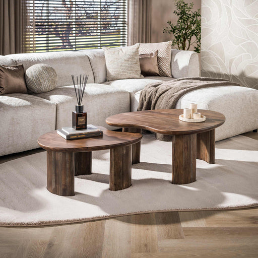 LifestyleFurn Organische Salontafel Marlise Acaciahout, Set van 2 stuks - Bruin - ThatLyfeStyle