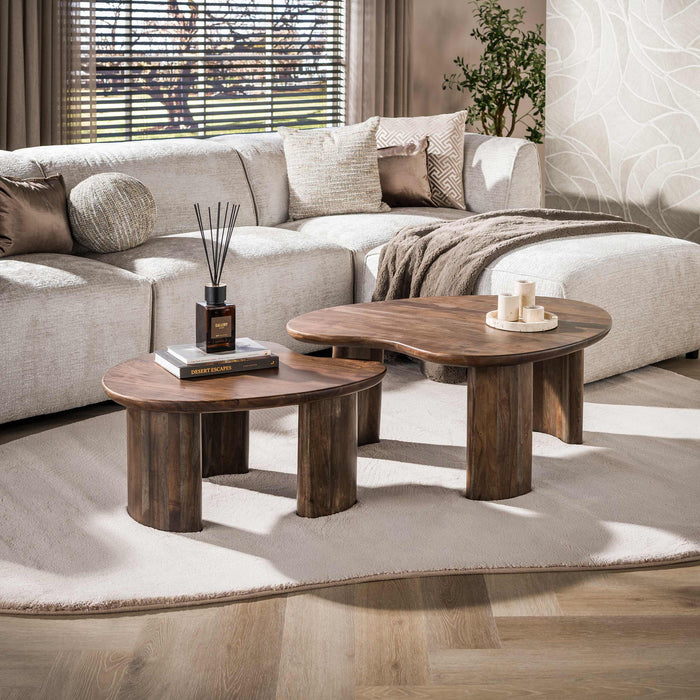 LifestyleFurn Organische Salontafel Marlise Acaciahout, Set van 2 stuks - Bruin