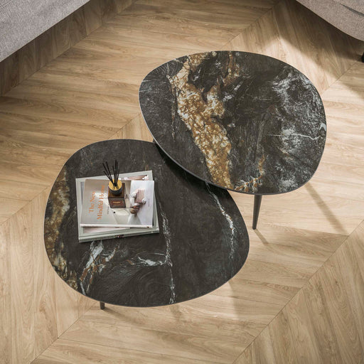 LifestyleFurn Organische Salontafel Antar Keramiek, Set van 2 stuks - Ceramic fossil black - ThatLyfeStyle