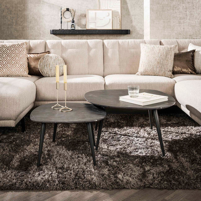 LifestyleFurn Organische Salontafel Kora Set van 2 stuks, Keramiek look - 3D zwart bruin - ThatLyfeStyle