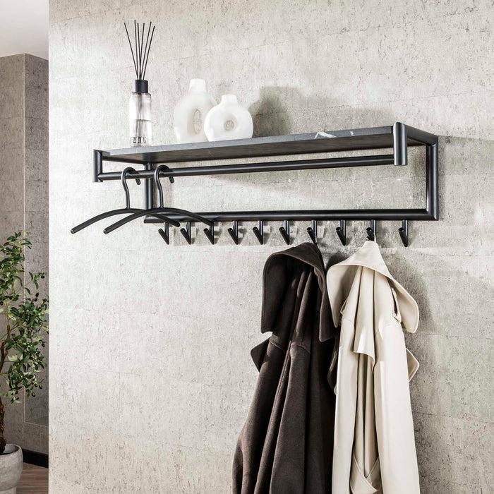 LifestyleFurn Kapstok Letica Met 10 haken en keramieklook plank - 3D zwart bruin