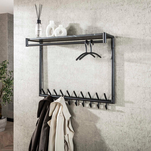 LifestyleFurn Kapstok Letica Met 20 haken en keramieklook plank - 3D zwart bruin