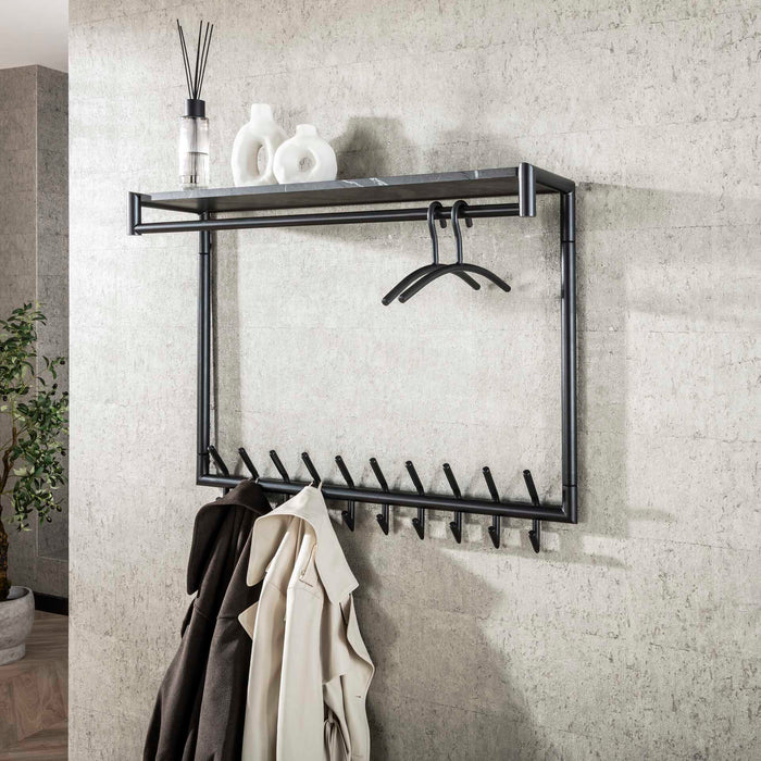 LifestyleFurn Kapstok Letica Met 20 haken en keramieklook plank - 3D zwart bruin