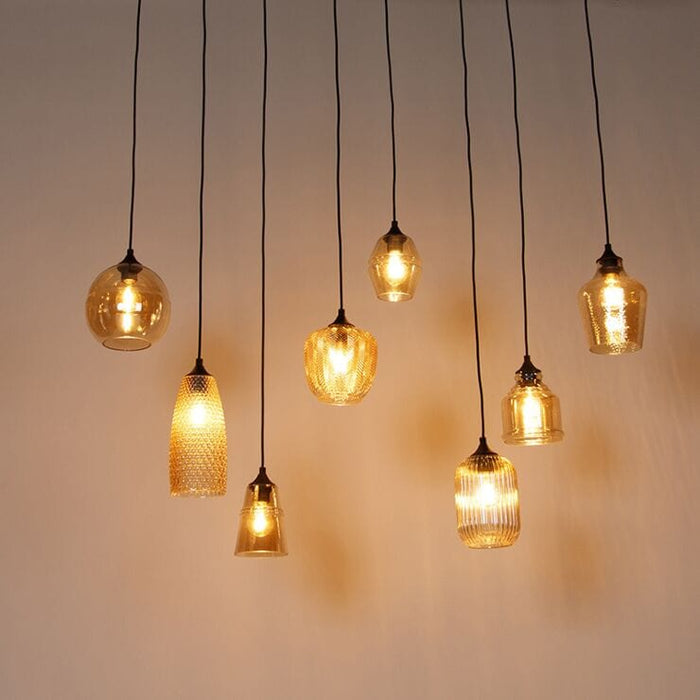Art deco hanglamp amber glas 8-lichts - Hanne - ThatLyfeStyle