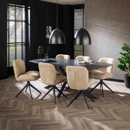 LifestyleFurn Eettafel Toria Deens ovaal, Marmerlook, 215 x 105cm - 3D zwart bruin